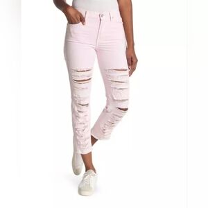 7 for All Mankind High Waist Cropped Straight Jeans Shredded SZ 28